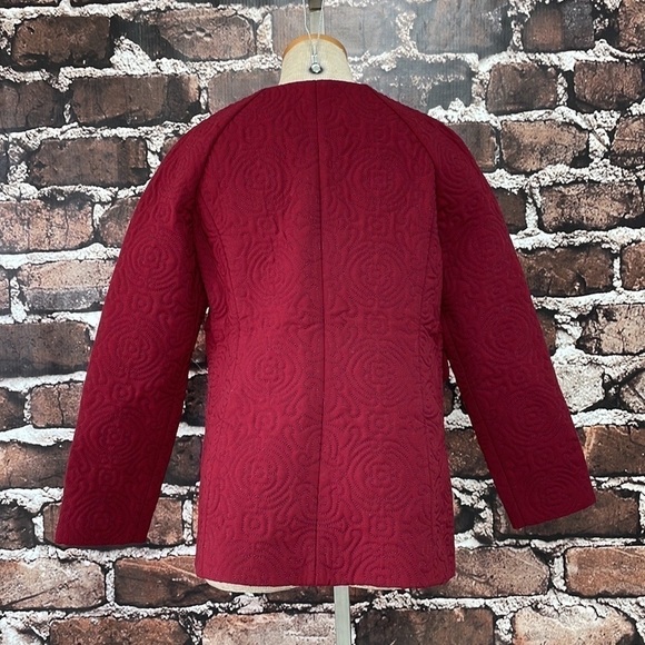 Genes Lecoanet Hemant Jacket France Quilted Burgundy Red Pockets Large - Picture 9 of 12